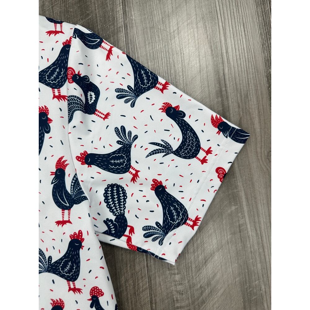 Iron Oak Rooster Western Golf Pearl Snap Polo White Red — Medium - Picture 3 of 10